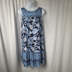 LOFT Dress Womens Medium Blue Floral Sleeveless Scoop Neck Swing Sundress Summer